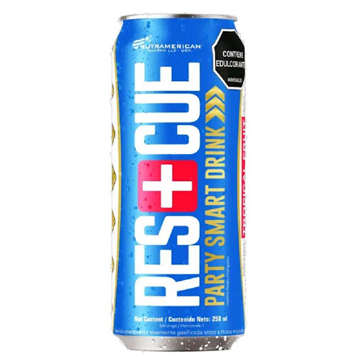 Res+Cue Lata X 12 Und Party Smart Drink Bebida Energizante NUTRAMERICANPHARMA Lata x Paca X 12 latas C/U 250 ml 3 L (3.000 ml) Res+Cue combina 6 electrolitos y 8 vitaminas importantes. Contiene L-carnitina, 5HTP triptófano, extracto de cardo mariano y extracto de guaraná. ¡Descubre Res+Cue y disfruta de su fórmula única con i