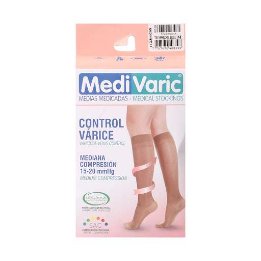 Medias De Compresión Medivaric Mediana Rodilla Dama 15-20 Beige Transparente L x 1 und