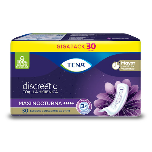 Toallas Higiénicas Tena Discreet Maxi Nocturna Paquete x 30 und