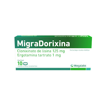 MigraDorixina Clonixinato de Lisina + Ergotamina Tartrato 125/1mg Megalabs Caja x 10 Comprimidos  