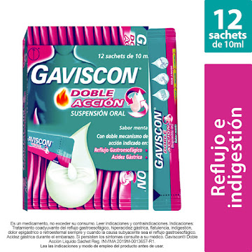 Gaviscon Doble Acción Bicarbonato de Sodio para Reflujo e Indigestión Sachet x 12 und  