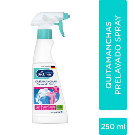 Quitamanchas y Prelavado Spray Dr. Beckmann 250 ml Dr. Beckmann SPRAY x 1 PRELAVADO ANTIMANCHAS.

El quitamanchas en spray de Dr. Beckmann remueve las manchas difíciles de la ropa blanca y de color. Es suave con los textiles y se puede usar en prendas delicadas. No contiene
