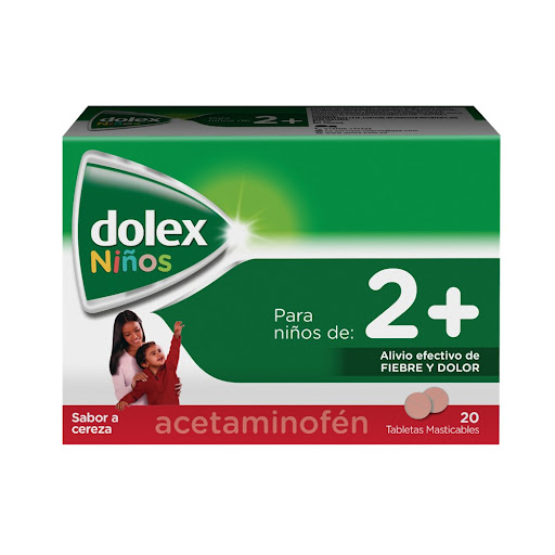 Dolex Niños 2+, Acetaminofén x 20 Tabletas Masticables