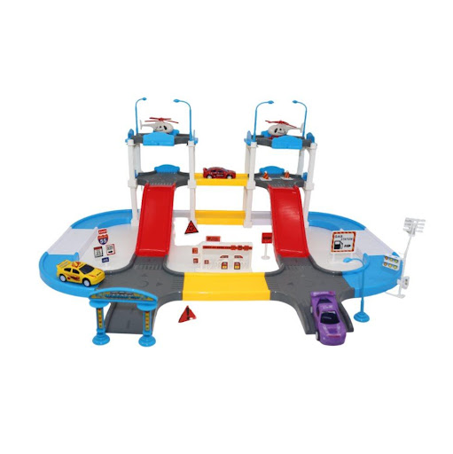 Set Parking Track City Caja Plasticos Asociados  x 1 Es un juguete educativo y fascinante, fabricado en plástico resistente y seguro. Este set incluye rampas, carros y un helicóptero, ideales para recrear escenarios de transporte y logística. Su present