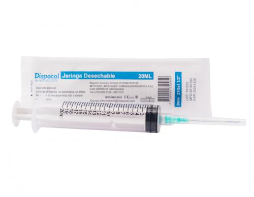 JERINGA DESECHABLE 20 ML 21GX11/2 (PAQ X50) NUART 0 x 50 Jeringa desechable de 20 ml con aguja 21G x 1 ½;, de tres piezas con sistema Luer Lock. Fabricada en polipropileno grado médico, esterilizada con óxido de etileno, libre de látex y diseñada para un so