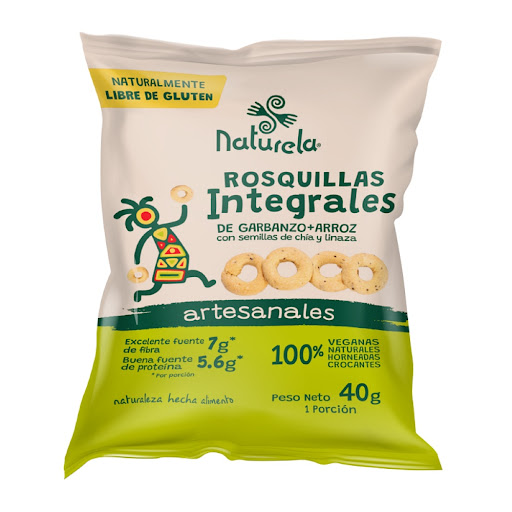 Rosquillas Integrales De Arroz Garbanzo Chía Naturela Veganas x 40 gr