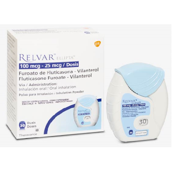 Relvar Elipta Furoato Fluticasona + Vilanterol 100mg/25mcg Inhalador Theravance x 30 Dosis  