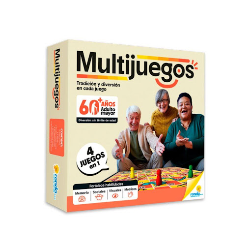Juegos de Mesa Multijuegos 60+ Ronda Ronda Caja x 1 ¡Tradición y diversión en cada juego!¡Diviértete en familia sin barreras de edad! Fortalece habilidades de memoria, sociales, visuales, y motrices.Con multijuegos no solo desafías tu capacidad de aten