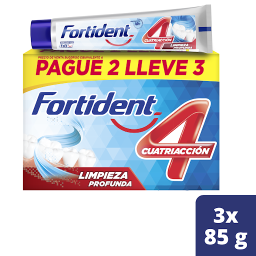 Crema Dental Fortident Cuatriacción Limpieza Profunda 85 gr x 3 und