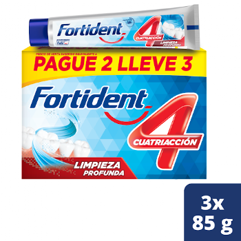 Crema Dental Fortident Cuatriacción Limpieza Profunda 85 gr x 3 und  