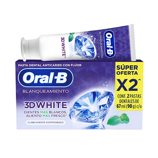 Crema Dental Oral-B 3D White Blanqueadora 2 und Caja x 67 ml