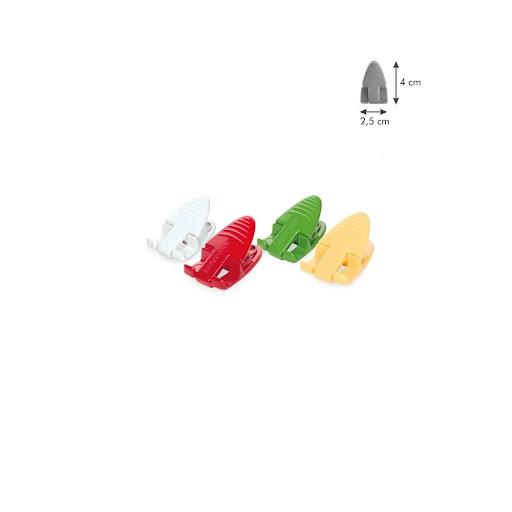 Pinza Cierra Bolsas 4 Cm 4 Pzas Presto Tescoma Bolsa x 4 Excelente para cerrar fácilmente bolsas de plástico para conservar alimentos. Fabricado de resistente plástico. Apto para frigorífico y congelador. Modo de empleo: Enrollar el extremo abierto de la bo