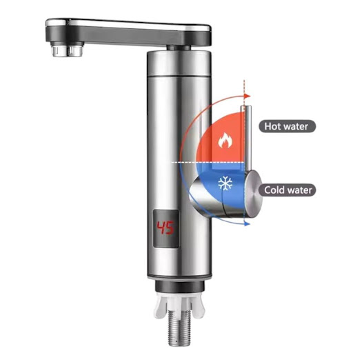 Calentadora De Agua Llave Giratoria Con Pantalla Digital UNIMARC Unidad x 1 Grifo eléctrico instantáneo de 3300 W con pantalla LED digital de alta eficiencia, acero inoxidable IPX4, 360 grados, giratorio, monomando, calentamiento rápido en frío y caliente, sin tanque, para co