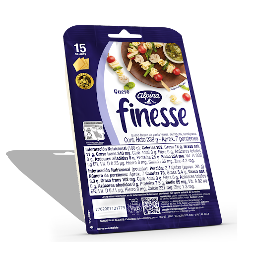 Queso Mozzarella Finesse 15 Tajadas Semiduro x 239 gr