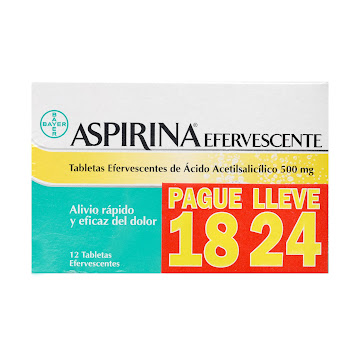 Aspirina Ácido Acetilsalicílico 500 mg Bayer Efervescente Caja 24 Tabletas  