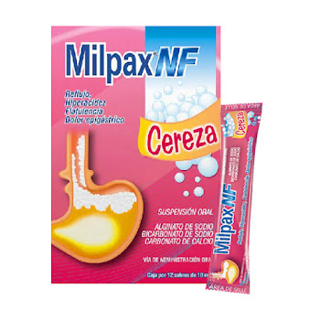 Milpax NF Cereza Alginato de Sodio + Bicarbonato + Carbonato de Calcio 10 ml Caja x 12 Sobres  