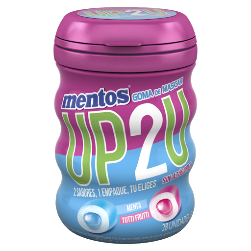 Goma De Mascar Mentos Up2u 2 Sabores Frasco 56 gr x 28 und
