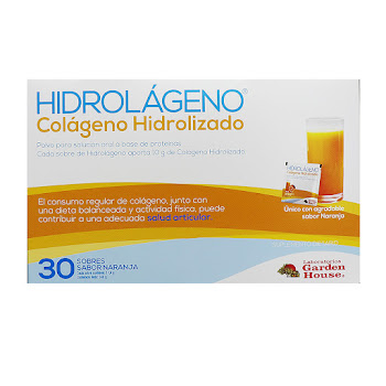 Hidrolágeno Colageno   Hidrolizado Garden Hause  Caja X30 Sobres Sabor Naranja 