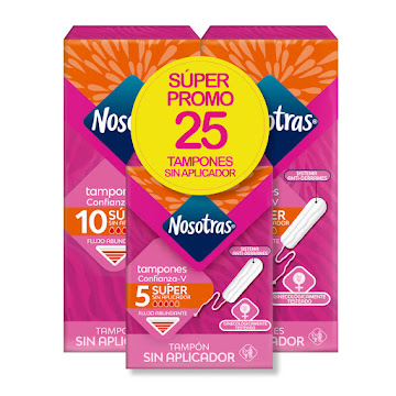 Tampones Sin Aplicador Nosotras Super 2 Paquetes x 10 und +Tampones Mini x 5 und  
