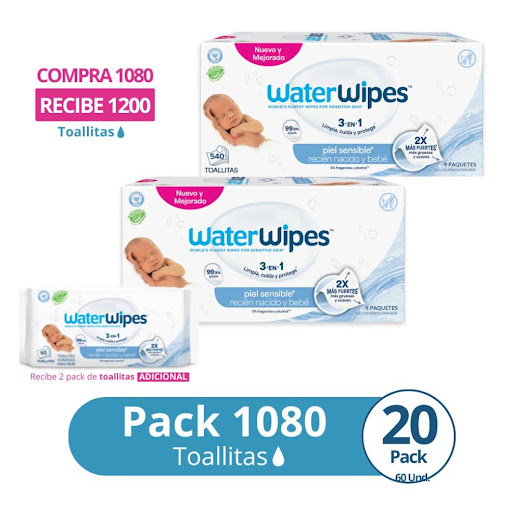TOALLITAS HÚMEDAS SIN ALCOHOL WATERWIPES X 1080 UNDS.  WATERWIPES CAJA X 1080 UND x 1080