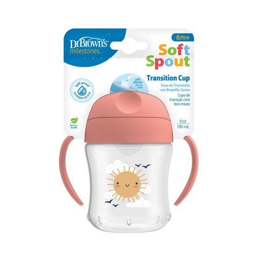 Vaso Entrenador Dr Browns 6 oz Rosado Dr Browns Vaso x 1 Vaso de transición Dr. Brown’s 6 oz rosado con boquilla suave de silicona y asas fáciles de agarrar. A prueba de derrames, duradero, apto para lavavajillas y libre de BPA. Ideal desde 6+ meses.