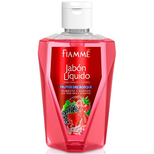 Jabón líquido frutos del bosque x400ml Fiamme frasco x 1 Jabón Líquido para manos y cuerpo; contiene Aloe Vera y Glicerina que hidratan, protegen la piel, imparten suavidad y emolientes que humectan la piel ayudando a evitar la resequedad.