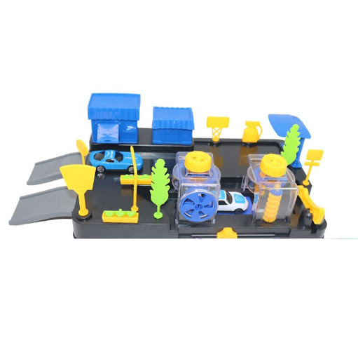 Set Parking Garwash Caja Plasticos Asociados  x 1 Es un juguete fascinante y educativo, fabricado en plástico resistente y seguro. Este set incluye un circuito de lavado con túneles de encerado y secado, una cúpula de lavado por alta presión y una ba