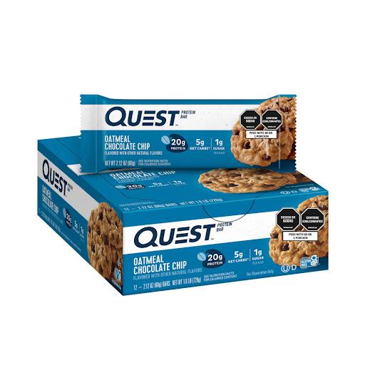 Barra de proteina avena con chispas de chocolate QUEST NUTRITION bolsa x 1 barra AVENA con chispas de chocolate, ideal para acompañar con un café en la mañana, contiene menos de un gramo de azucar, deliciosa e irresistible que podras llevar a todos tus compromisos, snack sal