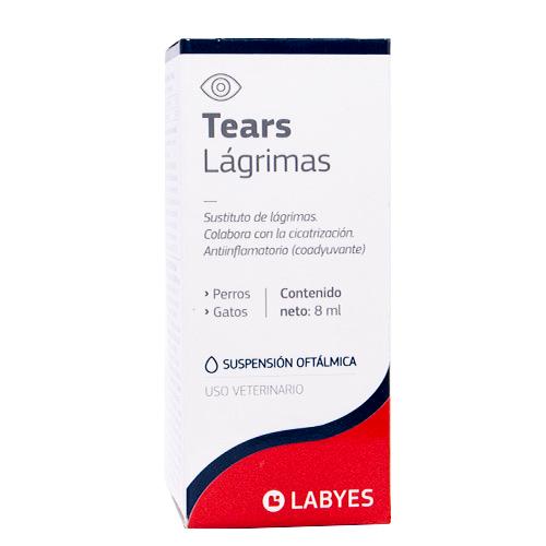 TEARS 8 ML Labyes  x 1 Tears, sustituto lagrimal con Condroitín Sulfato A al 20 % como principio activo. Este biopolímero natural se destaca por su capacidad de fijar y retener el agua, lubricando y regenerando el epiteli