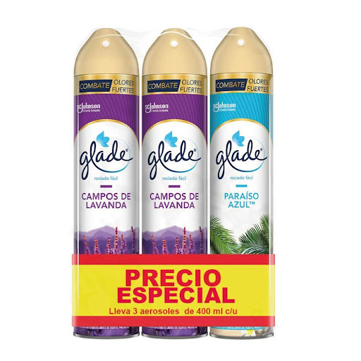 Ambientador Glade Aerosol Pack x 3 Glade Frasco x 3 Elimina olores y aromatiza fácilmente tu hogar con Glade aerosol x 400ml hecho con aceites naturales, da frescura instantanea a tu baño, cocina, habitación o cualquier espacio del hogar