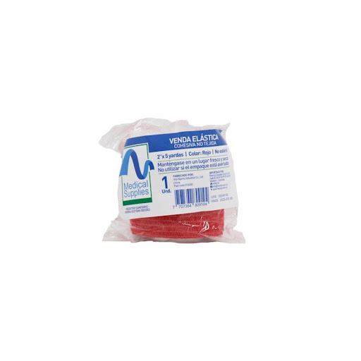 VENDA ELASTICA COHESIVA NO TEJIDA 2X5 ROJO (PAQ X2) MEDSUP PAQUETE x 2 Venda elástica no tejida, autoadherente y ligera, que se adhiere a sí misma sin pegarse a la piel ni a otros materiales. Es transpirable, hipoalergénica y fácil de aplicar, ideal para compresiones, in