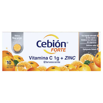 Cebión Forte Vitamina C + Zinc 1g/0,01g P&G Sabor Naranja Caja x 10 Tabletas Efervescentes  