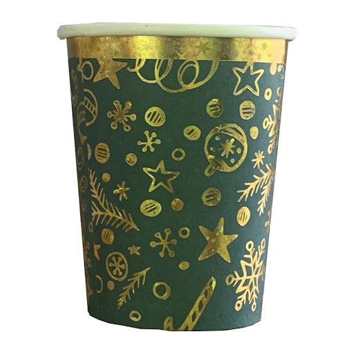 Vaso Nico Verde y Dorado Ecológico Navidad x 8 und 