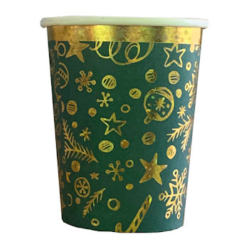 Vaso Nico Verde y Dorado Ecológico Navidad x 8 und   