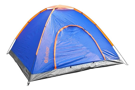 Carpa Ecology Sunshine (4 Personas, Azul/Naranja) ECOLOGY Caja x 1 Marca: Ecology.- SKU: 11137/11134/11133/11130/11132/11136/11131- Modelo: Sunshine.- Color: gris/verde.- Medidas del producto (4 personas): 200cm de alto x 135cm de largo x 200cm de ancho.?- Contenido 