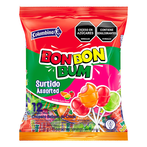 Dulce Bon Bon Bum Surtido Chupeta Rellena 228 gr x 12 und