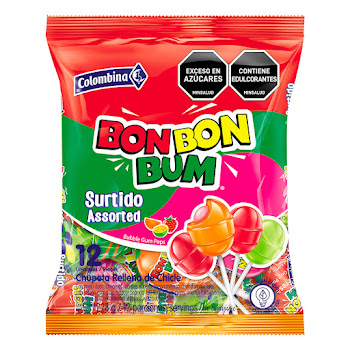 Dulce Bon Bon Bum Surtido Chupeta Rellena 228 gr x 12 und  