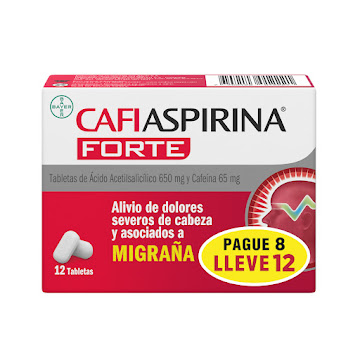 Cafiaspirina Forte Ácido Acetisalicílico 650 mg Bayer Pague 8 Lleve 12  