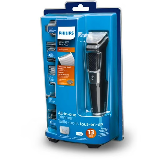Recortadora Multiusos Todo En 1 Philips Caja x 1 Philips Multigroom MG3750/10, recortadora 9 en 1 con cuchillas autoafilables, batería de 60 minutos y accesorios lavables. Cuidado completo para barba, cabello y cuerpo.
