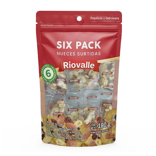 Frutos Secos Six Pack Nueces Surtidas Riovalle Megamarket Bolsas Doypack x 1 Frutos Secos Six Pack Nueces Surtidas RIOVALLE X 180 Gr, variedad de nueces seleccionadas en presentaciones prácticas individuales. Ideal para llevar, compartir y consumir en cualquier momento. Snack 