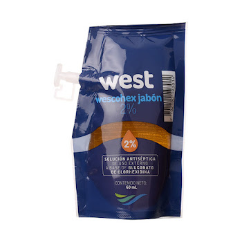 Jabón Antiséptico   Gluconato De Clorhexidina 2% West Bolsa x 60ml  