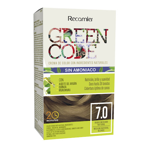 Kit Tinte Recamier Green Code Ingredientes Naturales Rubio Mediano #7.0 x 1 und