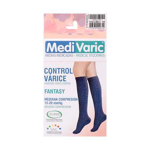 Medias De Compresión Medivaric Mediana Rodilla Dama 15-20 Negro M x 1 und