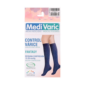 Medias De Compresión Medivaric Mediana Rodilla Dama 15-20 Negro M x 1 und  
