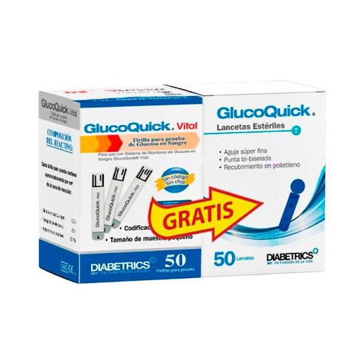 Tiras Glucoquick Procaps Vital Caja x 50 Unidades Procaps  x 50 Tiras reactivas Glucoquick Procaps Vital, diseñadas para la toma de muestras de glucosa en sangre con el dispositivo G30a. Ofrecen resultados precisos y confiables con una pequeña muestra de sangre, s