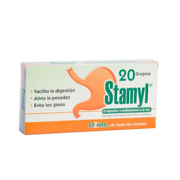 Stamyl Pancreatina + Hidrolasa + Simeticona 175mg/50g/40mg Farmacol Caja x 20 Grageas  