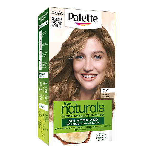 Tinte Palette Naturals Sin Amoniaco 7-0 Rubio Medio Caja x 1 und