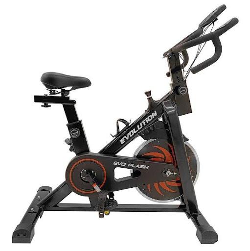 Bicicleta Estática de Spinning EVO Flash Negro con Naranja Resistencia de fricción perilla EVOLUTION FITNESS Unidad x 1 Prepárate para experimentar la máxima intensidad de la bicicleta spinning EVOLUTION FITNESS Flash es la compañera de entrenamiento perfecta para ayudarte a alcanzar tus objetivos de fitness con facili
