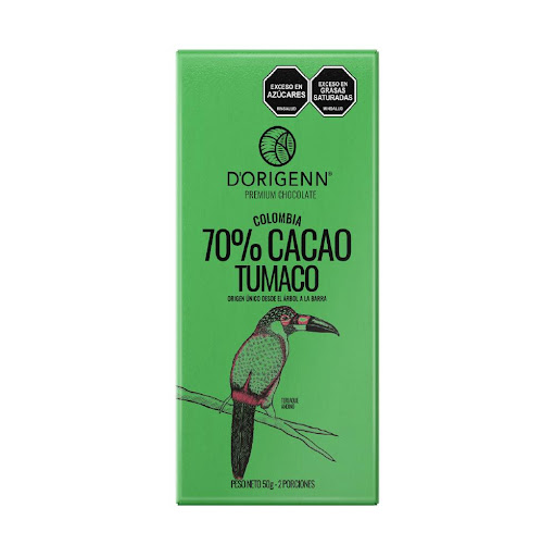 BARRA DE CHOCOLATE DORIGENN 70% TUMACO 50 GRM D-ORIGENN CAJA x 1 Chocolate Premium en diferentes % de cacao que te otorgan una gran variedad de notas, sabores y aromas distintivos de cada región