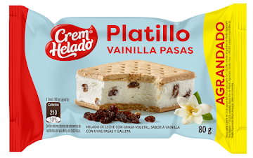 HELADO CREM HELADO   Sandwich PLATILLO Vll Pasas Ex. x80g 
